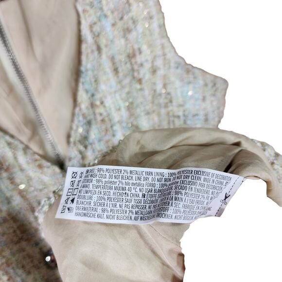 Forever 21 Tweed Sheath Dress S Women Tank Double Breast Cream Aqua Blue Sequins - Picture 4 of 11